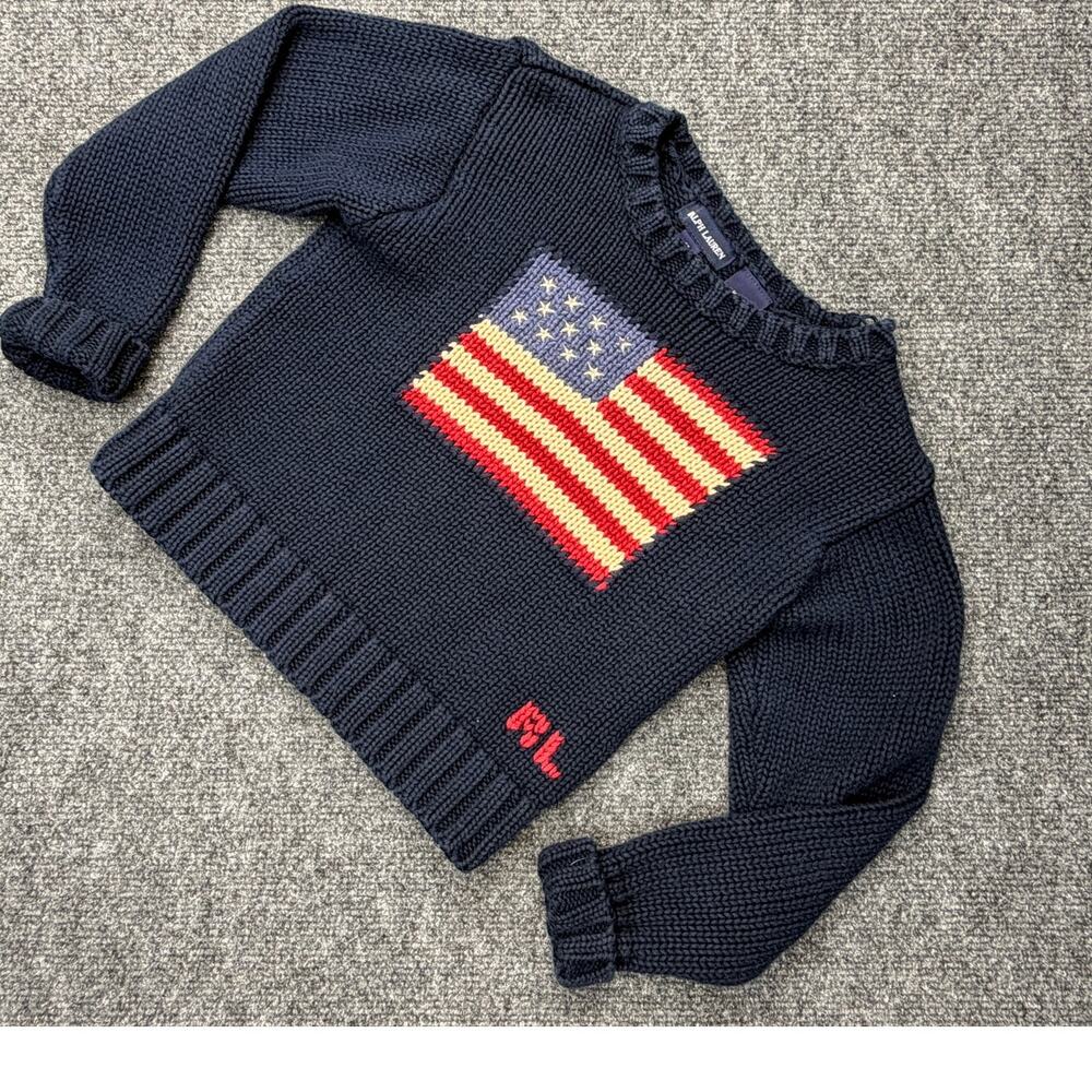 Ralph Lauren USA Flag Knit Sweater Navy Cotton Kids 4